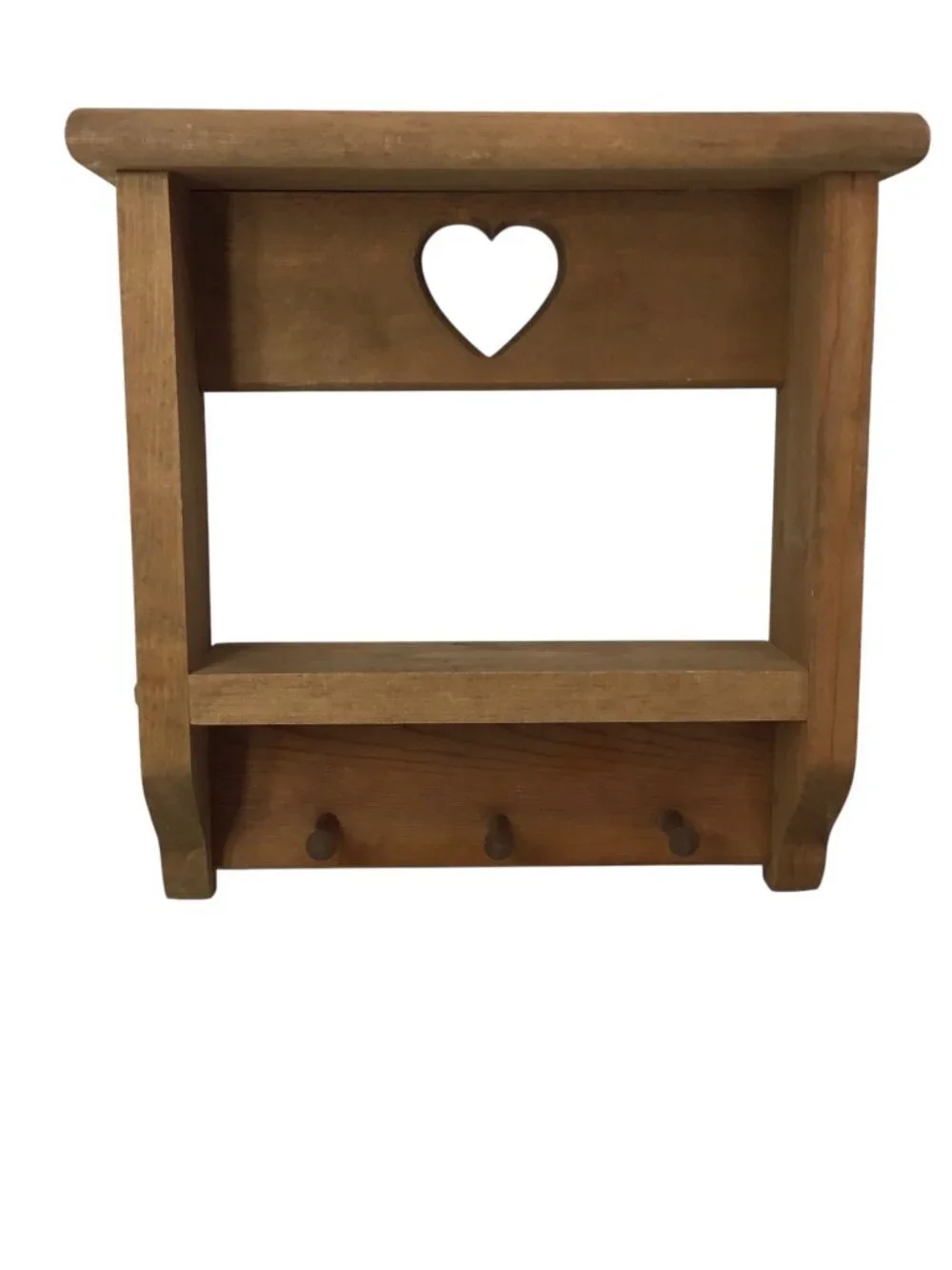 Vintage Wooden Heart Cutout Shelf w/Pegs Two Tier Cottagecore Farmhouse Country